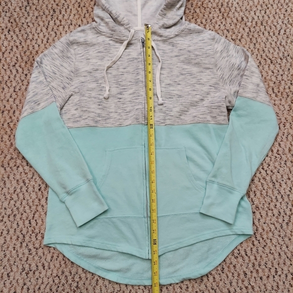 SO Full Zip Hoodie Colorblock Light Gray Heather & Teal Size Large Sweatshirt - Picture 2 of 14